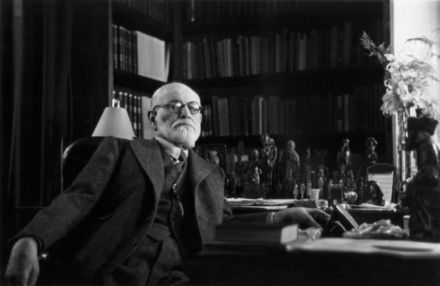 Austrian psychoanalyst Sigmund Freud (1856 - 1939) in his office in Vienna, circa 1937. Photo taken by Princess Eugenie of Greece, daughter of Marie Bonaparte. (Photo by Bourgeron Collection/RDA/Hulton Archive/Getty Images)