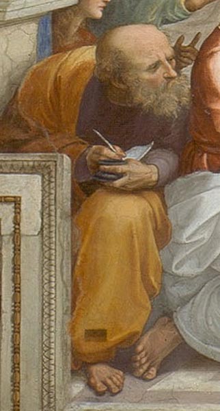 Raphael’in The School of Athens adlı resminden, 1510-1511. Sola, Pisagor’a doğru yaslanan kişi Anaksimandros olabilir.