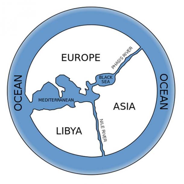 Anaksimandros'a ait, kayıp dünyanın ilk haritası muhtemelen bu şekilde gözüküyordu.